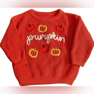 9-12m Pumpkin Knit Pullover Crewneck Sweater